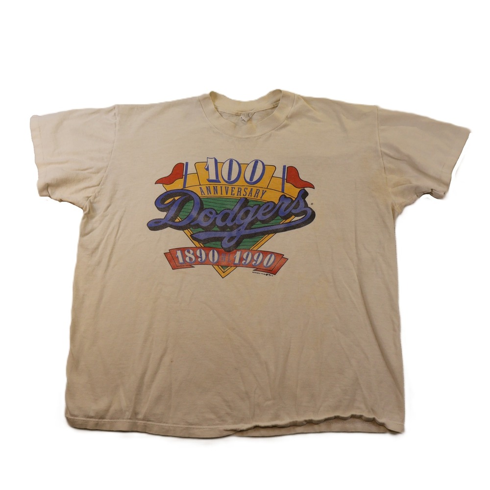 Stedman Mens XL T-Shirt White Vtg 1990 LA Dodgers 100th Anniversary Single St